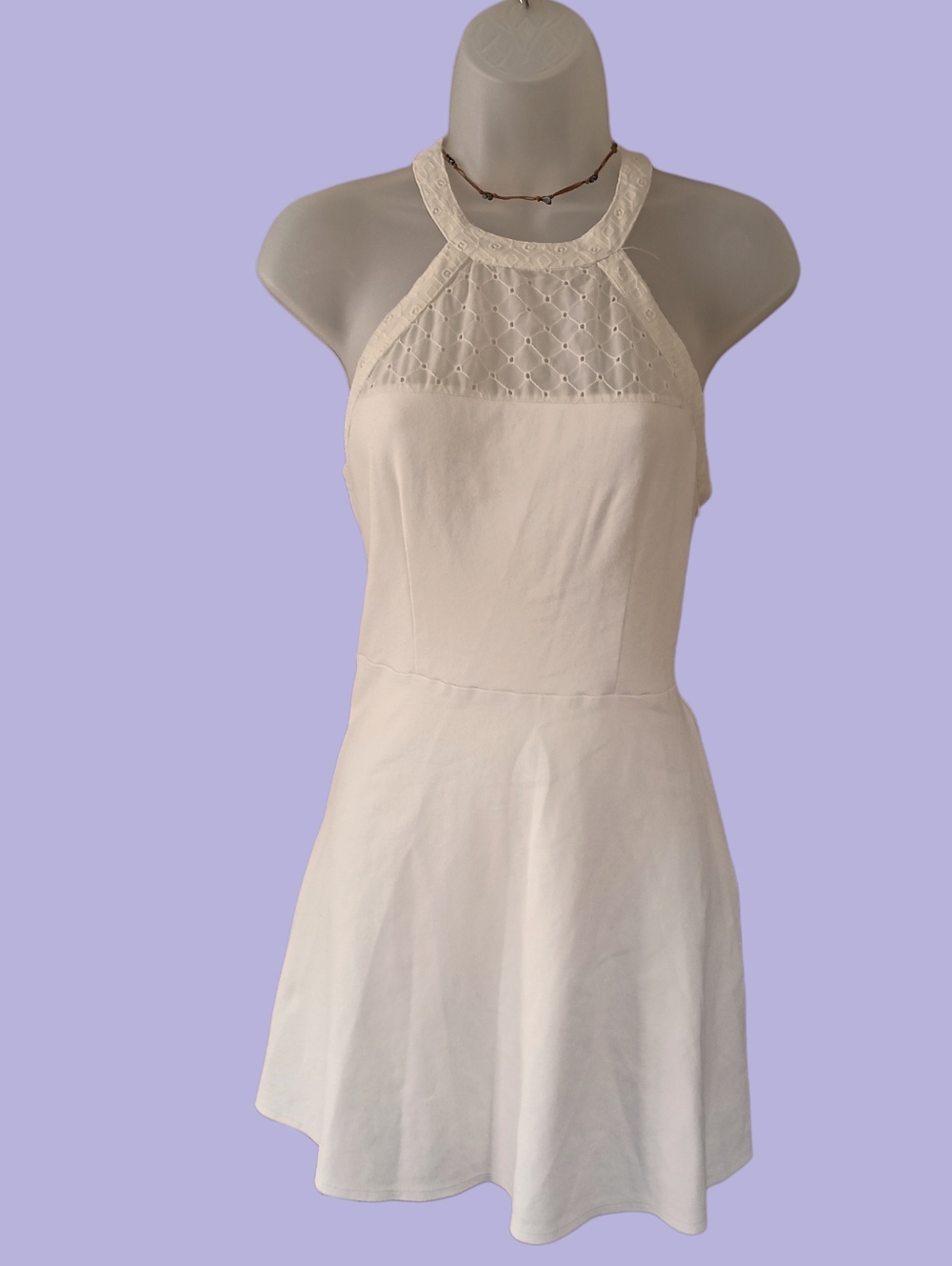 American Eagle Outfitters Cream Halter Lace Detail Dress EUC Size 4
